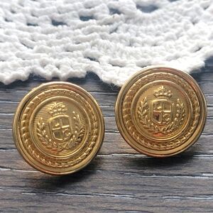 Vintage Liz Claiborne insignia shield crest gold tone earrings